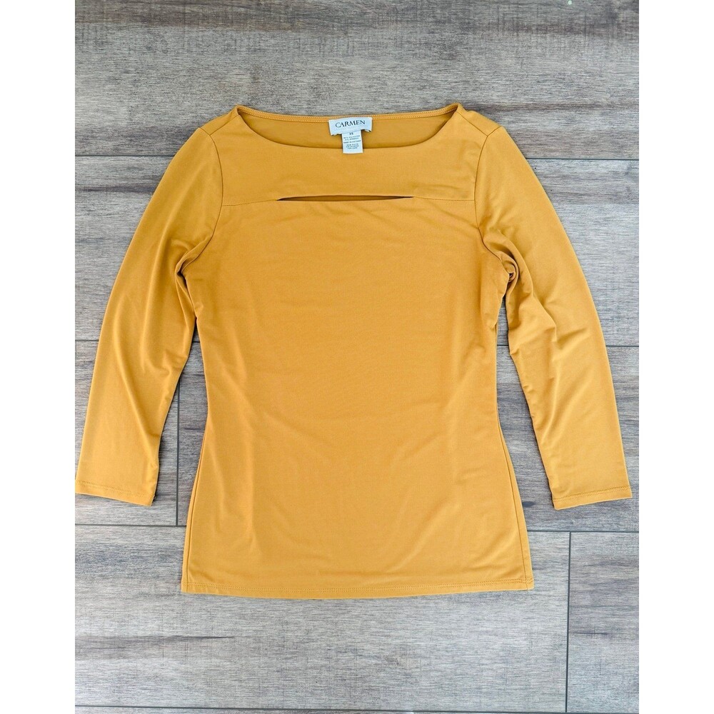 Carmen Marc Valvo mustard gold cutout top size xs